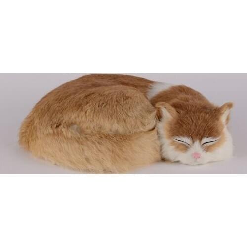 Yellow simulation sleeping cat toy polyethylene & furs cat model gift 27x6x20cm 1012