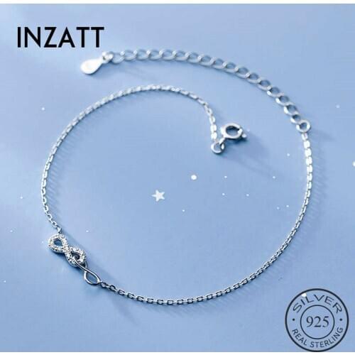INZATT Real 925 Sterling Silver Zircon Infinity Anklet For Fashion Women Party Cute Fine Jewelry MInimalist Accessories Gift