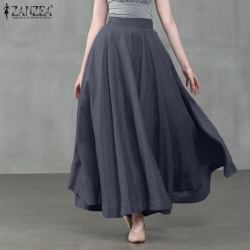2021 ZANZEA Stylish Spring Skirts Womens Solid Maxi Sundress Casual High Waist Zipper Long Vestidos Female Party Faldas Saia