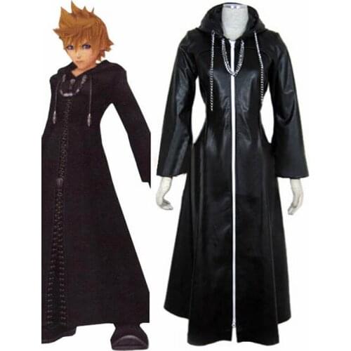 Kingdom Hearts Roxas Cosplay Costume Faux Leather Cloak with Chain Customize Size