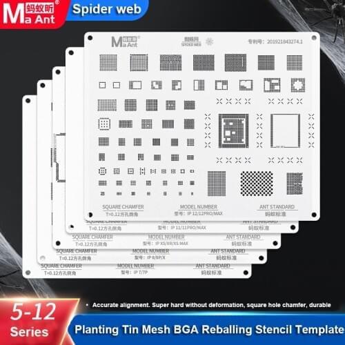MaAnt Square Hole 0.12MM BGA Reballing Stencil For iPhone 5-12 PRO MAX Motherboard IC CPU NAND Planting Tin Template Steel Mesh