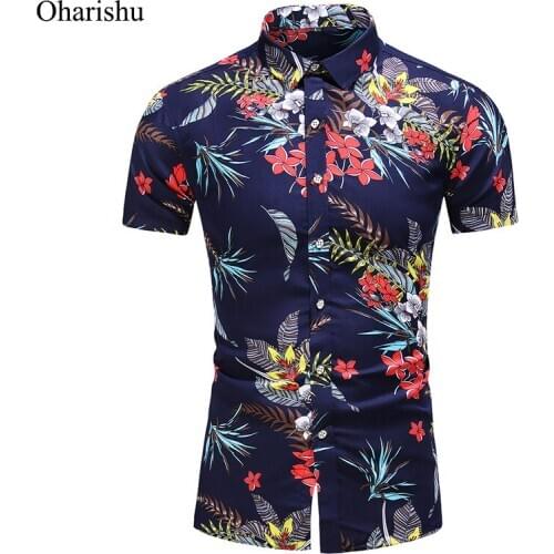 Summer New Fashion Mens Shirts Casual Flower Print Short Sleeves Button Down Hawaiian Shirt Beach Holiday Shirt Plus Size M-7XL