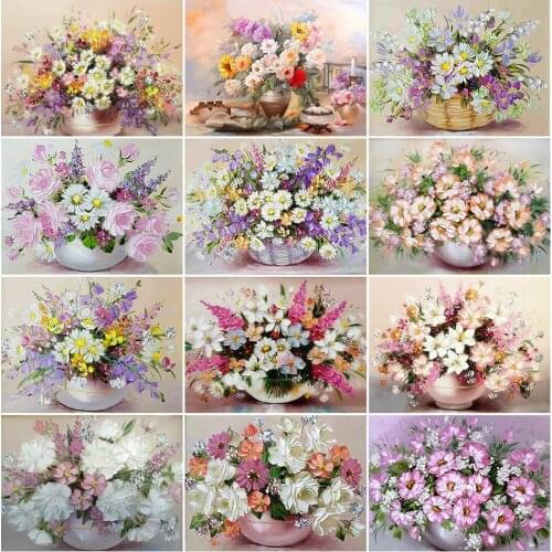 MomoArt 5D Diamond Embroidery Flowers Rhinestones Sale Diamond Mosaic Daisy Cross Stitch Kits Art Painting Vase Handmade Gift