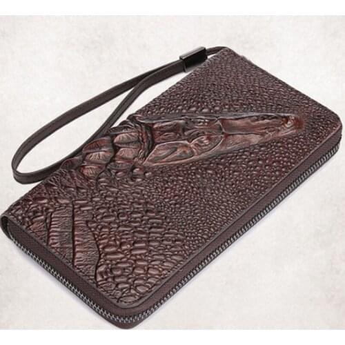 Men Oil Wax Cowhide Clutch Genuine Leather trend famous brand Crocodile pattern Grain Clutch Money Bag Wallet