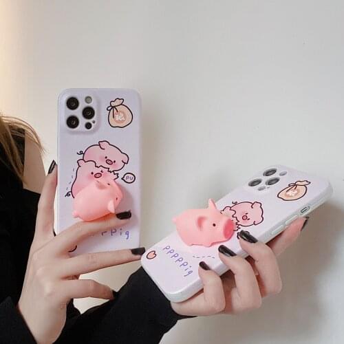 3D Cartoon Decompress Pinch Pig Soft Phone Case for iPhone 12 Mini 11promax 8 7 Plus XR XS MAX SE2020 cover