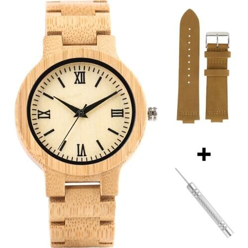 Wooden Watch and Strap Set for Men Nature Wood Watch Bamboo Quartz Watches Handmade Wooden Clock Bamboo Wristwatch Repair Tool