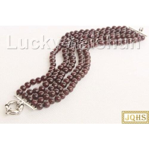 Natural 8" 5row 6mm round red garnet beads Strand bracelet j10441