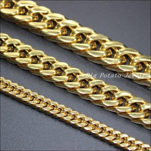 6/10/12mm Charming Christmas Gift 316L Stainless Steel Gold Curb Link Chain Mens Necklace&Bracelet Bangle Top Quality