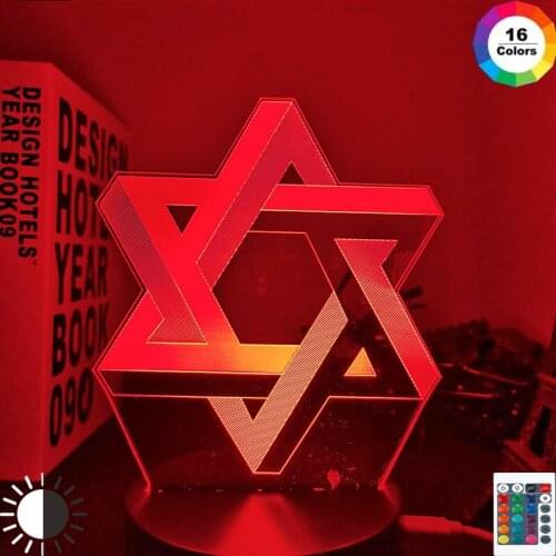 3d Optical Acrylic Night Light Lamp Mogen David for Home Decoration Color Changing Nightlight Gift Shield of David Table Lamp