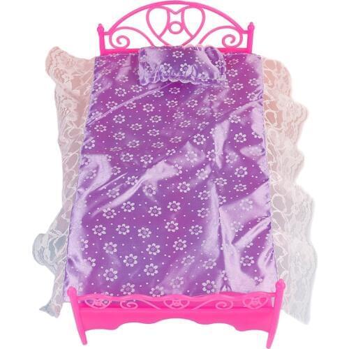 Plastic Bed Bedroom Furniture For Dolls Dollhouse Furniture Toy Pretend Play Toy For Children Pink Color