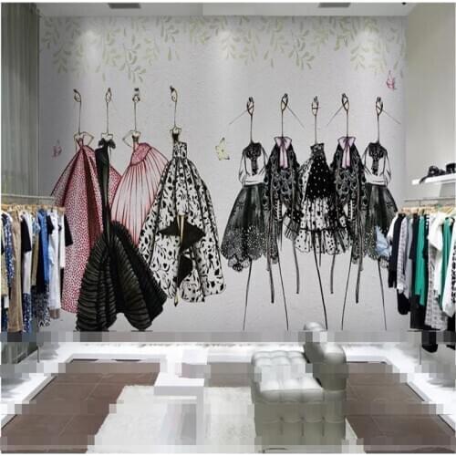 Custom Mural Wallpaper Hand-Painted Pattern Clothing Store Background Wall Painting