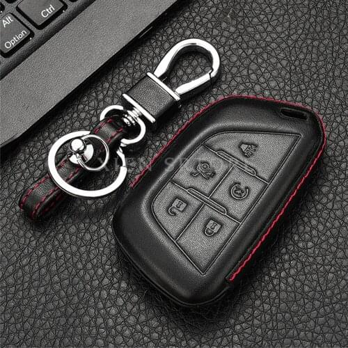 For Cadillac CT5 2019 2020 Premium Leather Remote Start Car Key Case Cover Shell Protector Holder Auto Accessories Keychain Skin