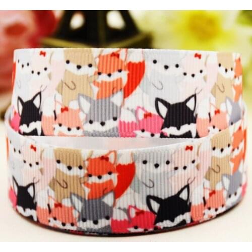 22mm 25mm 38mm 75mm Fox cartoon printed Grosgrain Ribbon party decoration 10 Yards X-04560