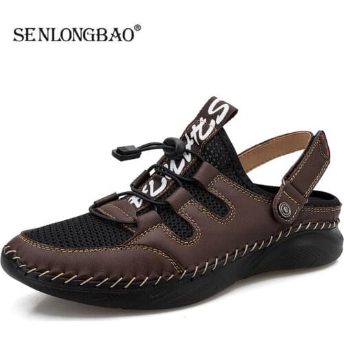 Summer Mens Sandals Outdoor Genuine Leather Men Beach Sandals Handmade Casual Mens Shoes Breathable Mens Slippers Size 38-48