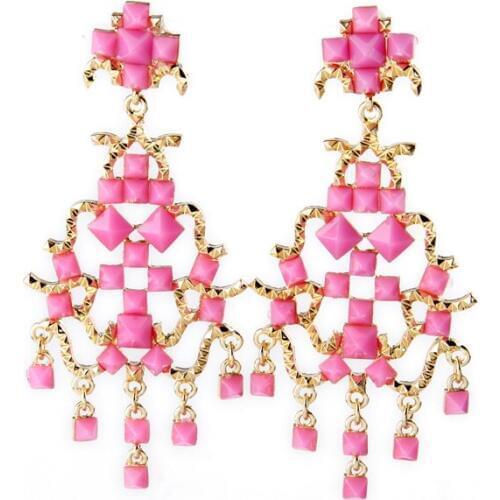 Bulk Price Dancing Shimmer Clip Earrings For Women Gold Color Long Cute Charm Pink Exaggerated Bohemia Style