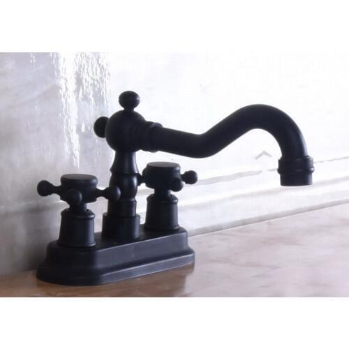 Two Cross Handles Black Oil Rubbed Bronze Swivel Spout Kitchen Bar Sink Bathroom Two Holes Basin Faucet Mixer Tap anf241
