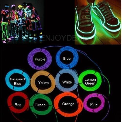 ZKNOC 1pc LED Light EL Wire Glow Party Glowing Supplies Light EL Wire Strip Tube Flexible Neon With Controller Dance Party Decor