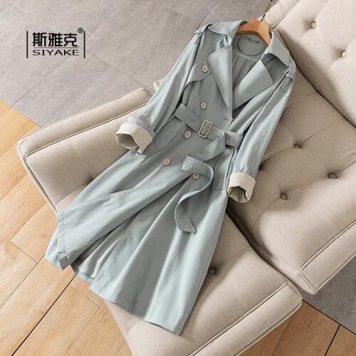 Windbreaker Womens Middle Long 2021 Spring Korean Style British Style Slim Double Breasted Fashion Show Thin Coat Trend