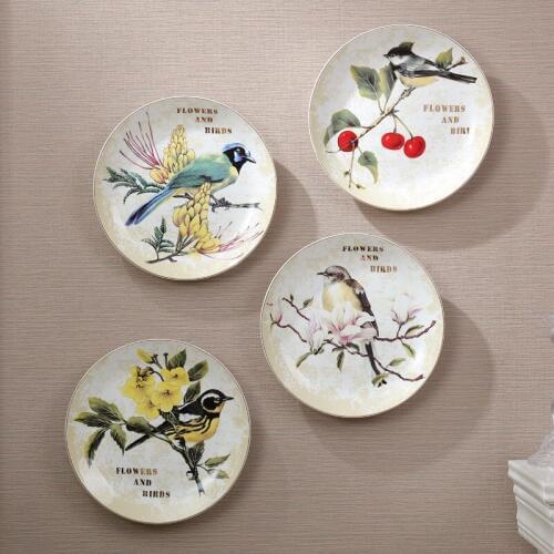 Vintage Decorative Ceramic Porcelain Plates For Wall Hanging Collectible Art Bird Dish Ornament Nice Housewarming Christmas Gift