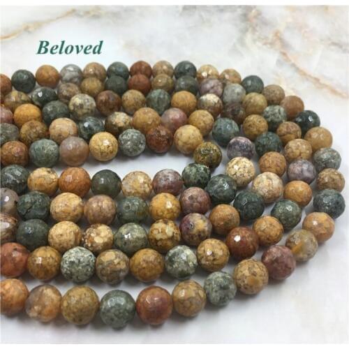 High Quality Faceted Ocean Agates Loose Beads, Round Raw Oceanic Agat Gems Necklace Making Beads, BG18004