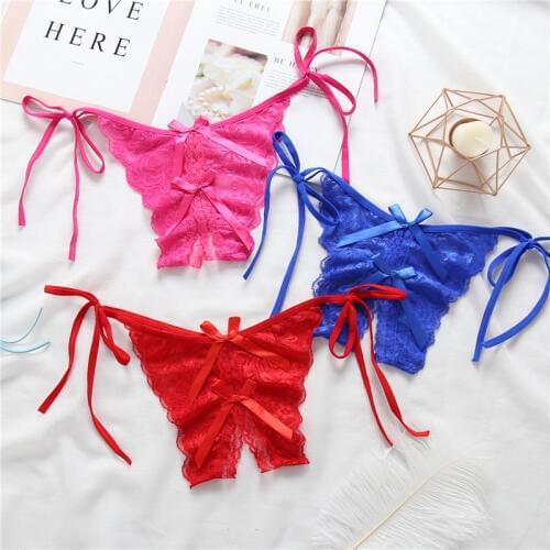 Women Female Split Sexy G String Lace String Open Thong Panties Shorts tangas Lingerie pants Underwears Underpants New 2018