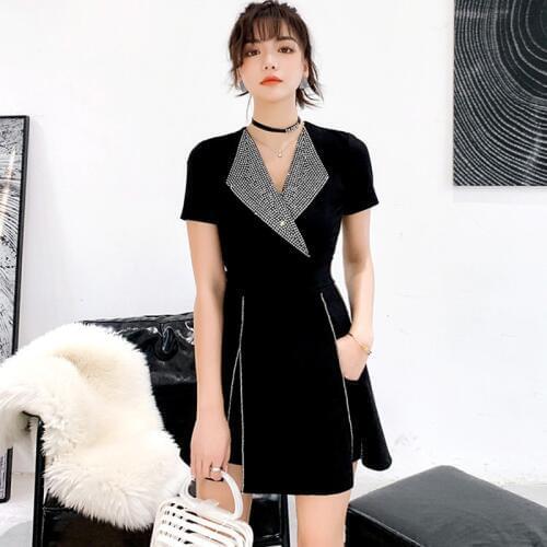 Punk Style 2019 Women Two Piece Set Rhinestone Neckline Tops + Elastic Waist Shorts Clothing Sets Women Sexy Summer Casual Suit