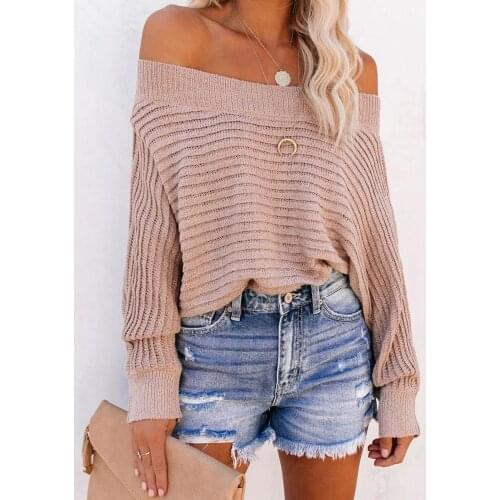 Women' sexy slash collar sweaters knitted pullover tops autumn fashion clothes for ladies solid casual basic outfits