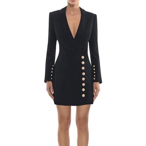 Newest HIGH QUALITY Fashion 2021 Stylish Designer Dress Womens Metal Buttons Notched Collar Slim Dress