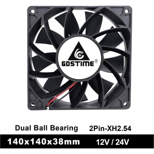 1pcs Gdstime 14025 Ball Bearing DC 12V 24V 14cm 140mm 140x38mm Cooling Fan High Wind Pressure Computer Fan Industry Axial Fan