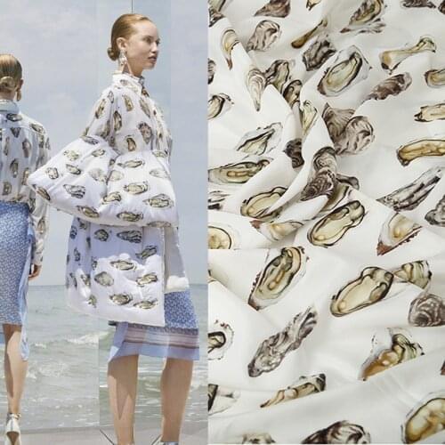 140cm Width Fashion Week Pearl Shell Print Charmeuse Imitate Double Crepe Fabric for Woman Blouse Summer Dress DIY Sewing