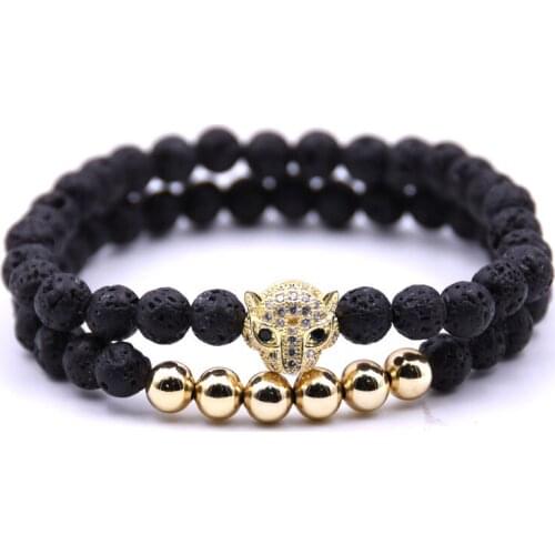 2pcs / set Trendy Couples Distance Bracelet 6MM Natural Stone Yoga Beaded Bracelet Men and Women Girlfriend Gift Charm Chain