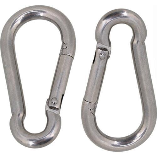 2PCS Multifunctional 304 Stainless Steel Spring Loaded Gate Snap Carabiner Quick Link Lock Ring Hook M7 70mm