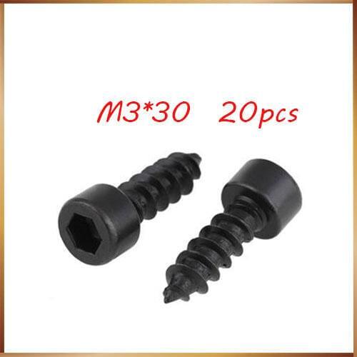 20pcs/lot Carbon Steel With Black M3*30 M3x30 Hexagon Socket Cap Head self tapping screw Model Screw M3x30