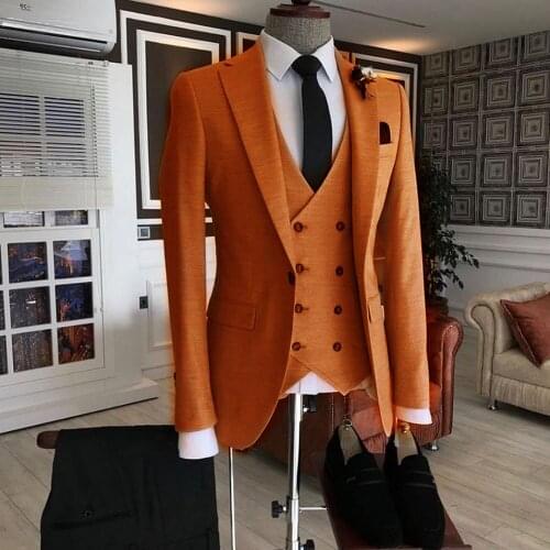 2021 Dark brown Double Breasted Vest Costume Homme Men Suits For Wedding Groom Prom Best Man Blazer Masculino Slim Fit 3 Pieces