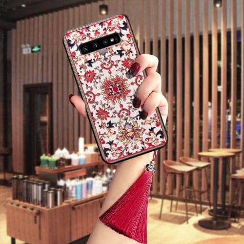 3D Relief Cases for Samsung Galaxy S21 S20 Ultra Note 20 10 Plus 5G 9 S10 S9 S8 8 Case Tassel Lanyard Soft Silicon Cover Funda