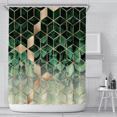 3D Marble Geometric Printed Shower Curtain for Bathroom Decor with Hooks Waterproof Polyester Fabric Easy Hanging Screen Cover