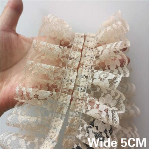 5cm Wide Exquisite Apricot 3d Pleated Cotton Embroidery Flowers Lace Folds Sewing Collar Applique Ruffle Dress Trim Fringe Decor