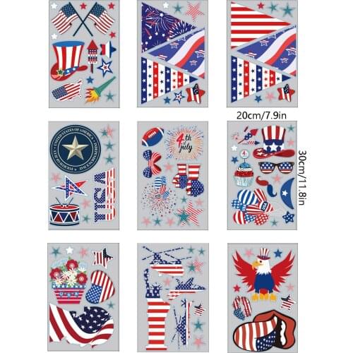 9Pcs Independence Day Stickers Traceless Double-Sided Print Decorative Electrostatic Glass Paster for Home, Office