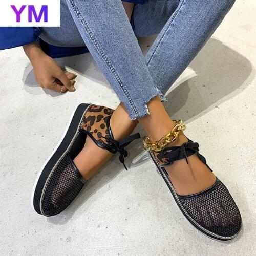 Leopard Fashion Women Hollow Out Sandals Mesh Summer Flat Heel Sandals Female Casual Sewing Platform Sandals Ladies Sandalias
