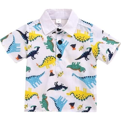Kids Shirt Boys Summer New Shirts Cartoon Dinosaur full printed Toddler Short Sleeve Cotton Children Clothing
