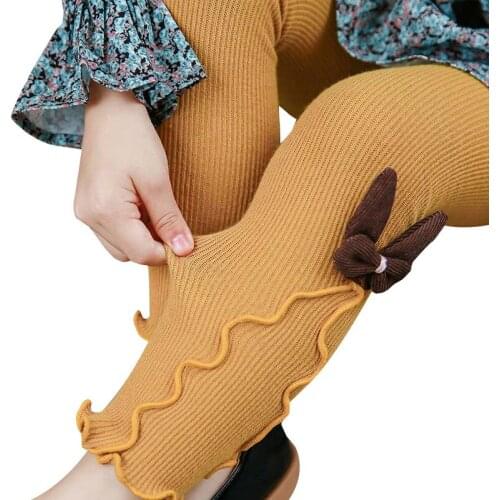 Kids Girls Autumn Knitted Leggings Child Warm Mid Elastic Waist Solid Appliques Skinny Pencil Pants For Girl Baby Ruffles Pants