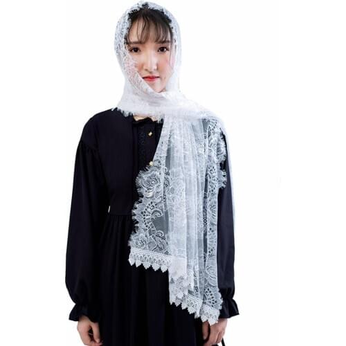 Catholic Head Scarf women Kerchief Chapel white black lace Church Veil Wedding bride Mantilla Latin Veils for Mass