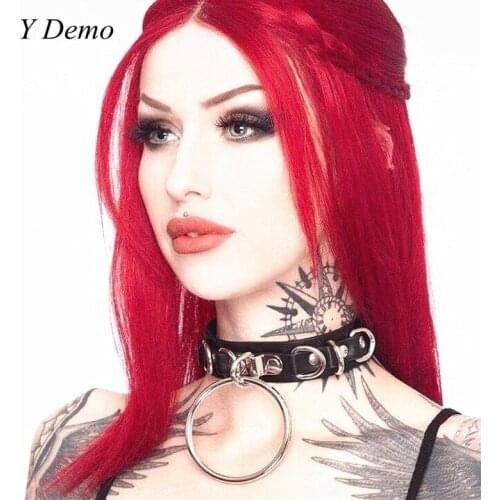Gothic Punk Collar Choker Round Circle Rivets Women Pu Leather Colorful Necklace Choker