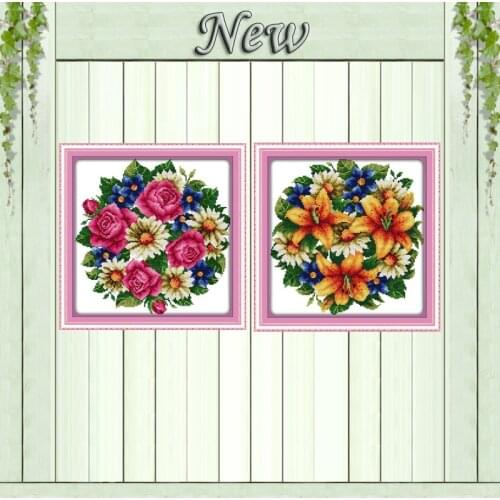 Lily and rose flower decor painting counted printed on canvas DMC 11CT 14CT Chinese Cross Stitch kits embroidery needlework Sets