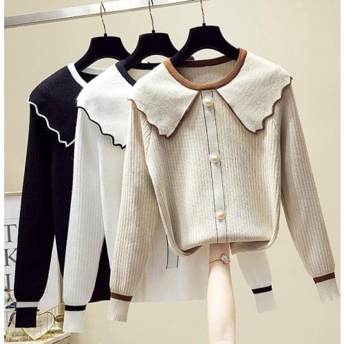 LJSXLS 2020 Korean Style Women Pullover Pull Femme Autumn Winter Contrast Color O Neck Sweater Loose Button Knitted Sweaters