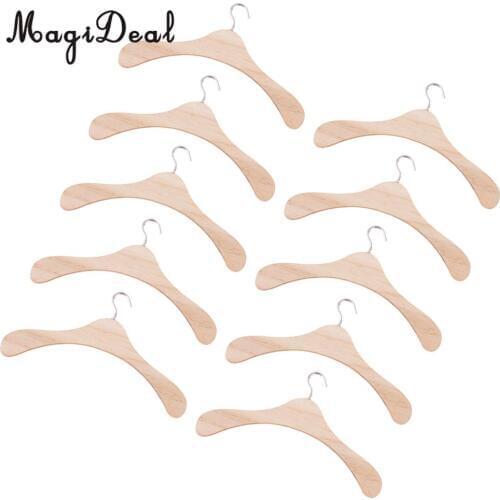 MagiDeal 10 Pieces 15cm Wooden Clothes Hanger Metal Hook for 1/3 BJD SD17 Uncle Dolls Dollhouse Accessories