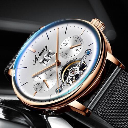 Men Skeleton Automatic Mechanical Watch Black Tourbillon Man Full Steel Watches Mens Self-Wind Watch Relogio Masculino