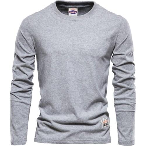 Male Tops Classic Clothes Mens T-Shirts 100% Cotton Long Sleeve T Shirt for Men Solid Spring Casual Mens T-Shirts High Quality