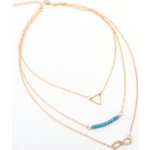 Na863 2018 hot sale Punk hollow Geometric triangle 8 word String of blue beads Three-layer Female charm necklace jewelry