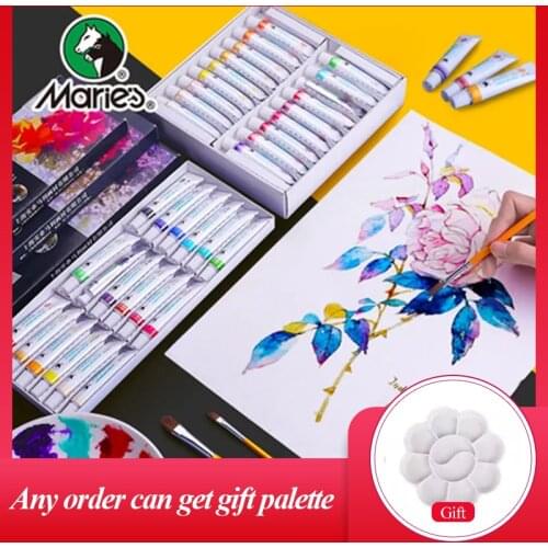 Maries Art Watercolor Gouache Paint Set 12/18/24/36 Colors 5ML/12ML Tube Painting Pigment Strong Coverage For Children Students